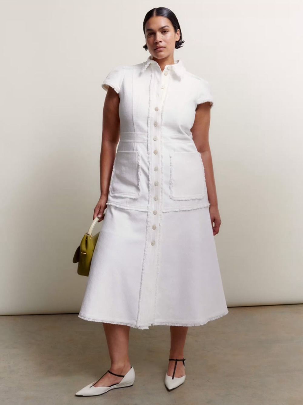 ME+EM Cotton-Blend Fringed Midi Dress White Size US 4 - Picture 14 of 14